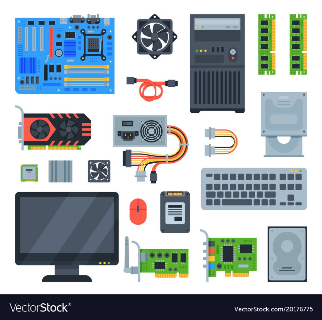 computer accessories examples - Computer accessories pc equipment Royalty Free Vector Image