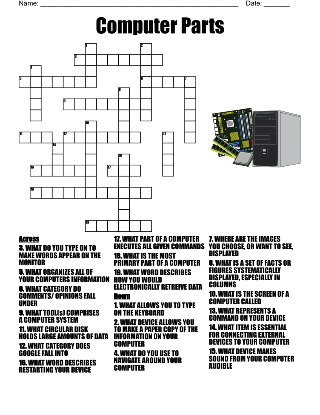 computer accessories crossword clue - Computer Hardware Crosswords, Word Searches, Bingo Cards - WordMint