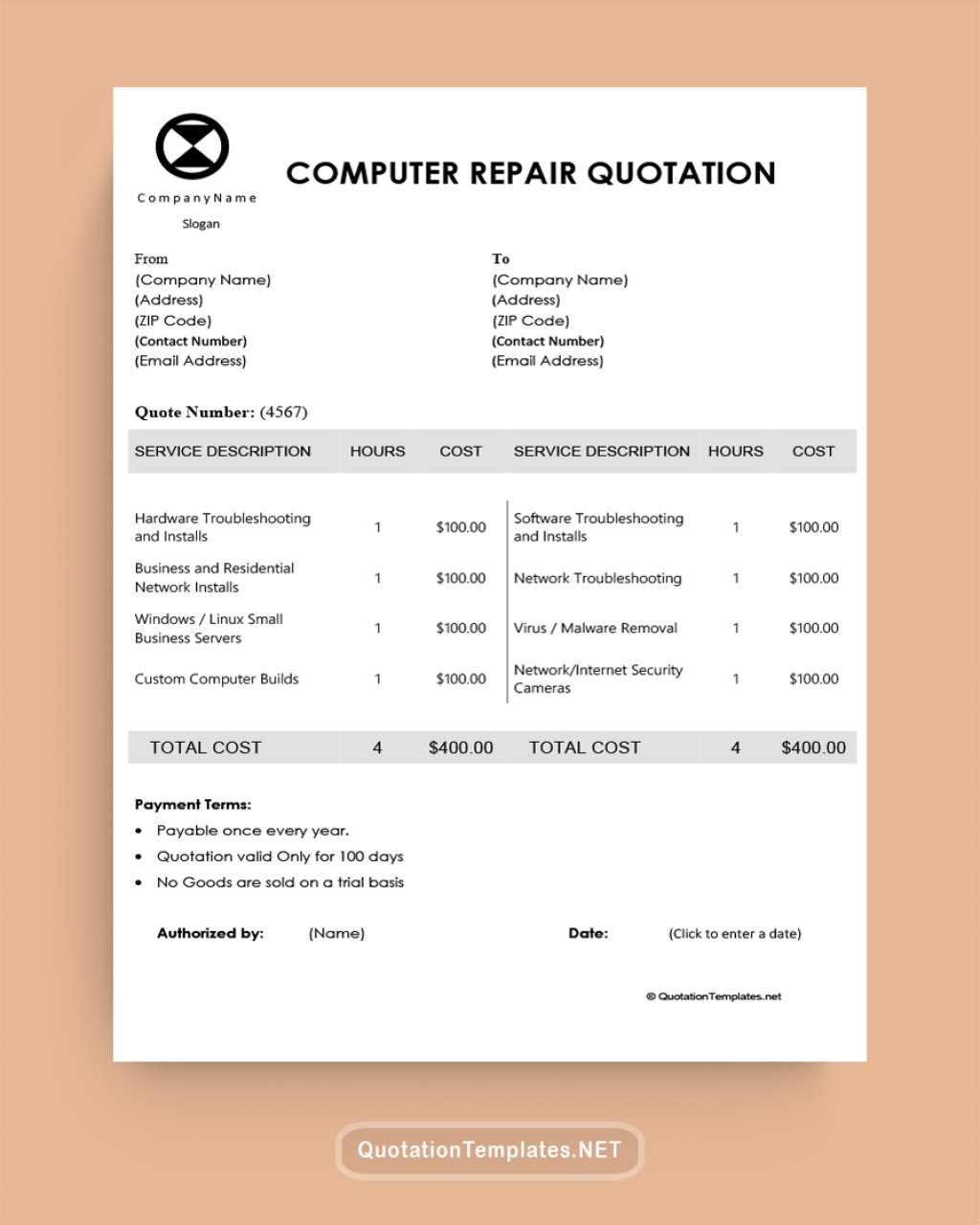 desktop computer quotation format - Computer Service Quote Template – Free Estimate and Quote Templates