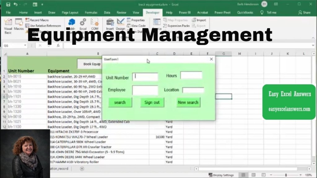 equipment management sheet in