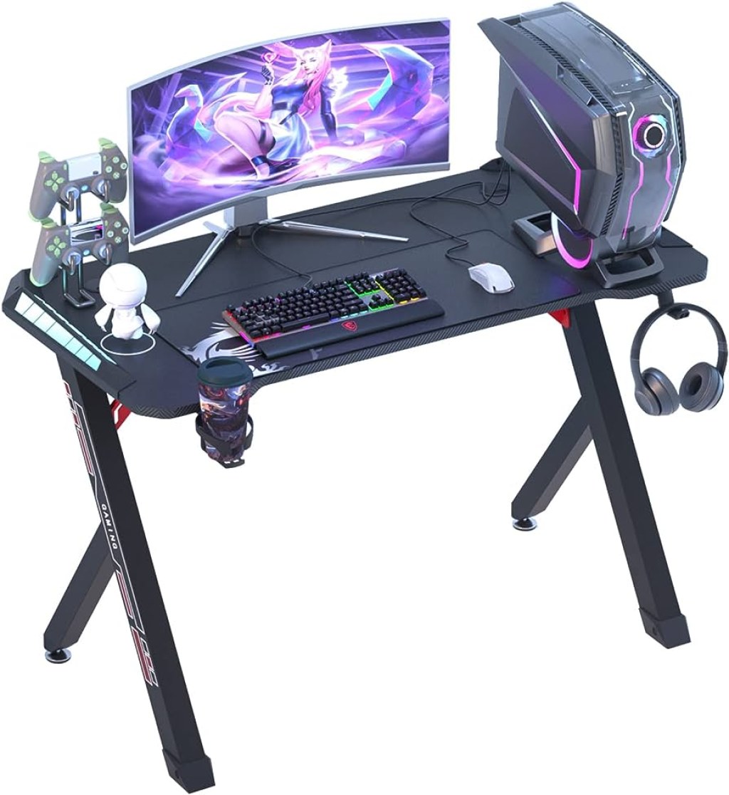 pc accessories uk - FATIVO Computer Gaming Desk RGB LED: Small Game Table cm x cm