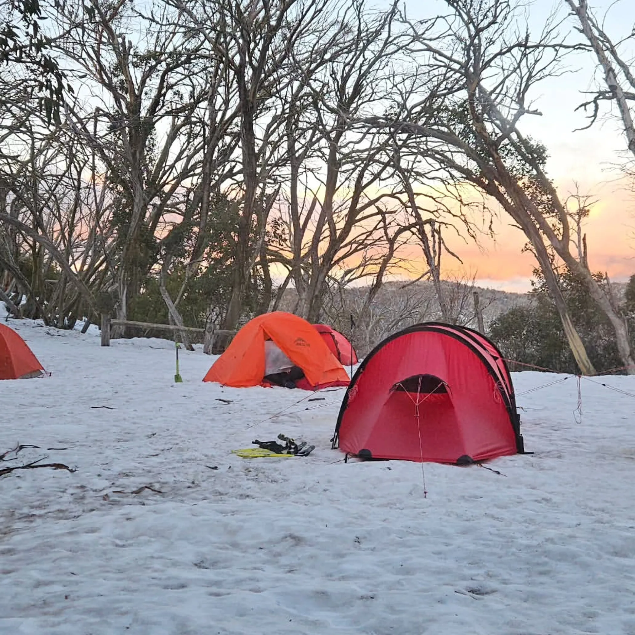 snowy mountain campsite in victoria